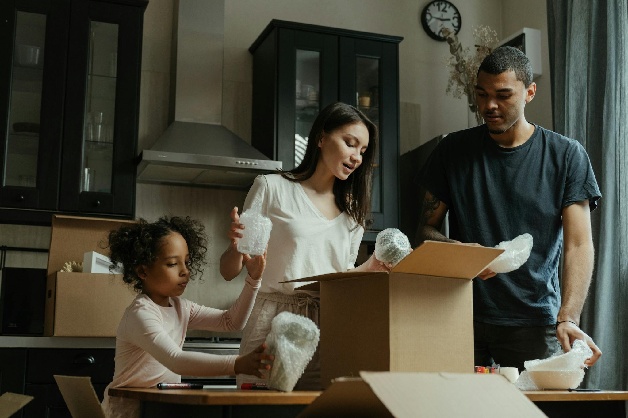 Family moving into their new California home.